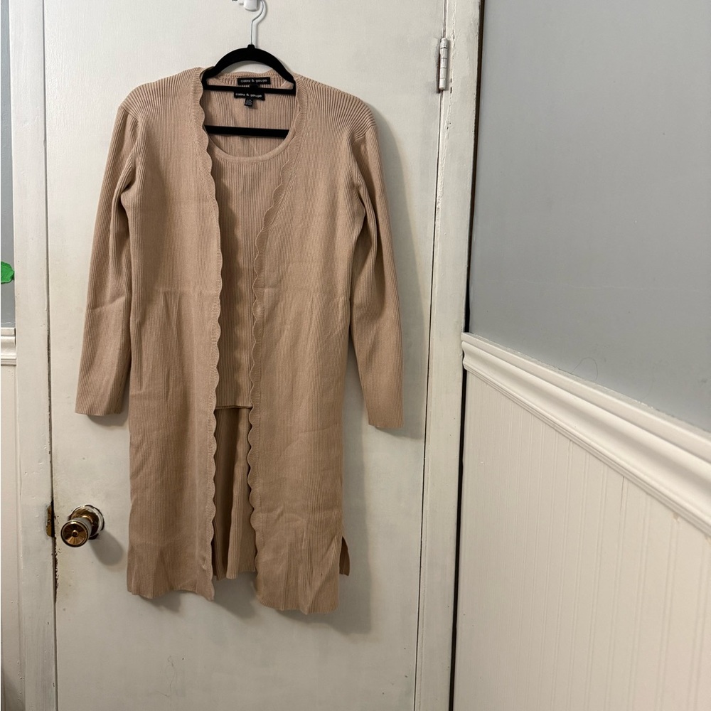 Cable & Guage Tan Long Cardigan and Top Set